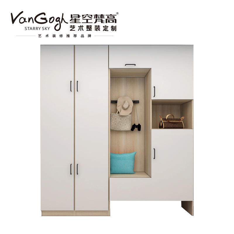 整體定制衣柜 巴克卡爾·玉石白+艾格黃橡玄關柜